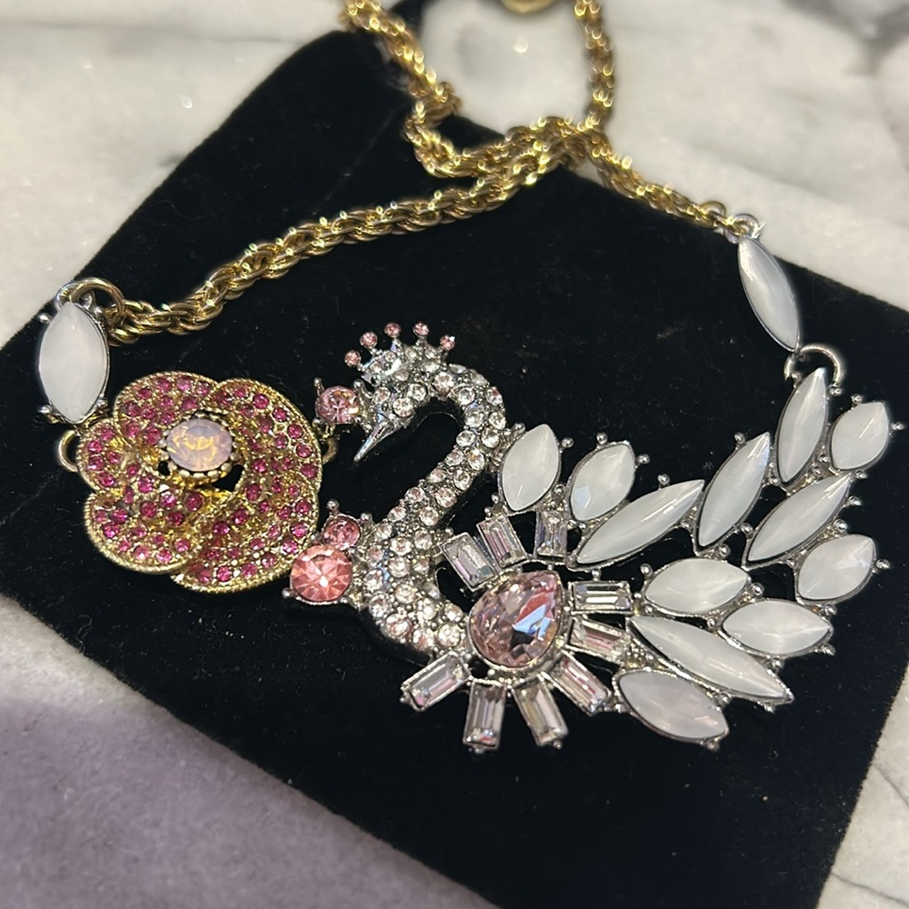 Betsey Johnson Pavé Crystallized Swan & Rose Neckace-Boutique
